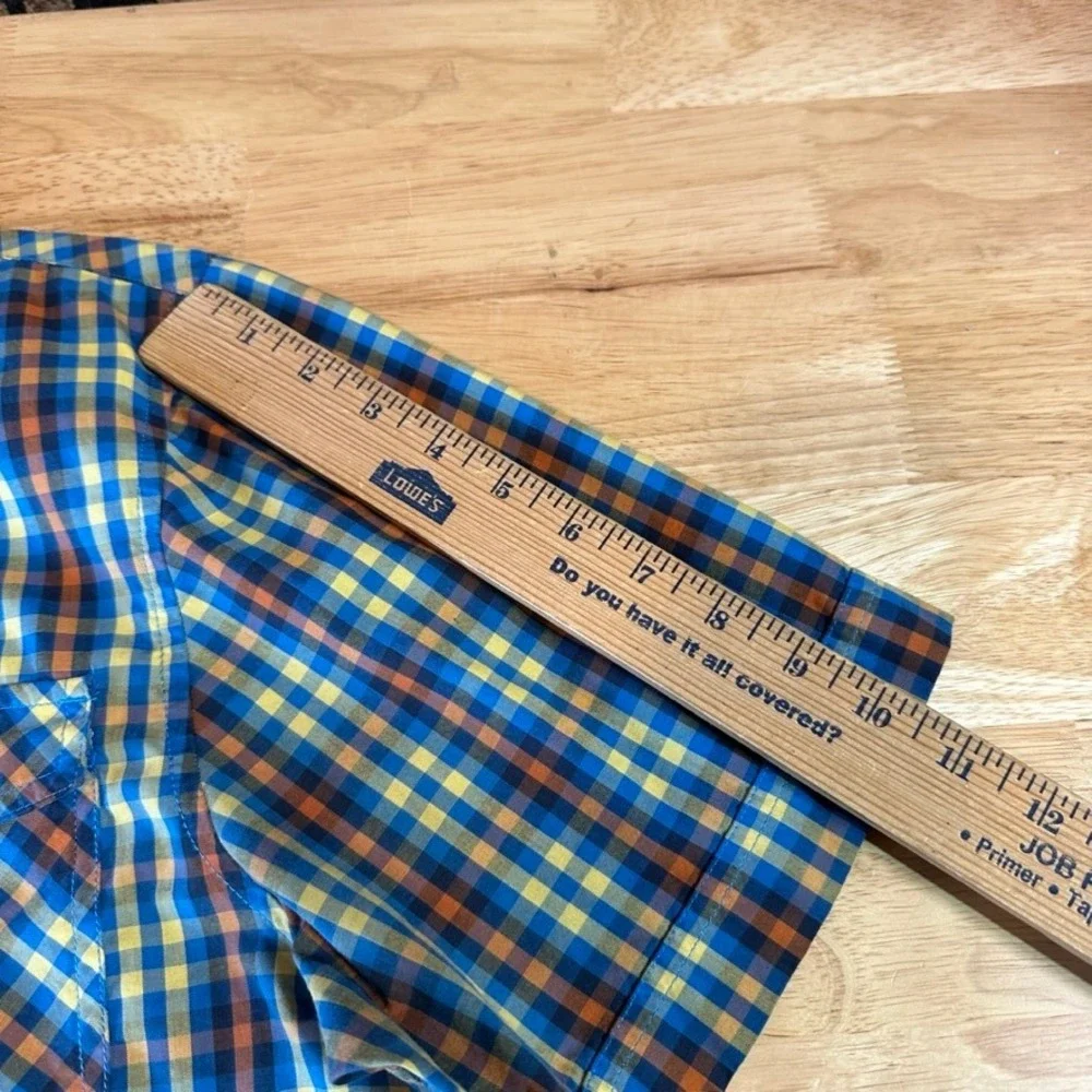 The North Face Mens Large Short Sleeve Button Up Blue Western Plaid Shirt